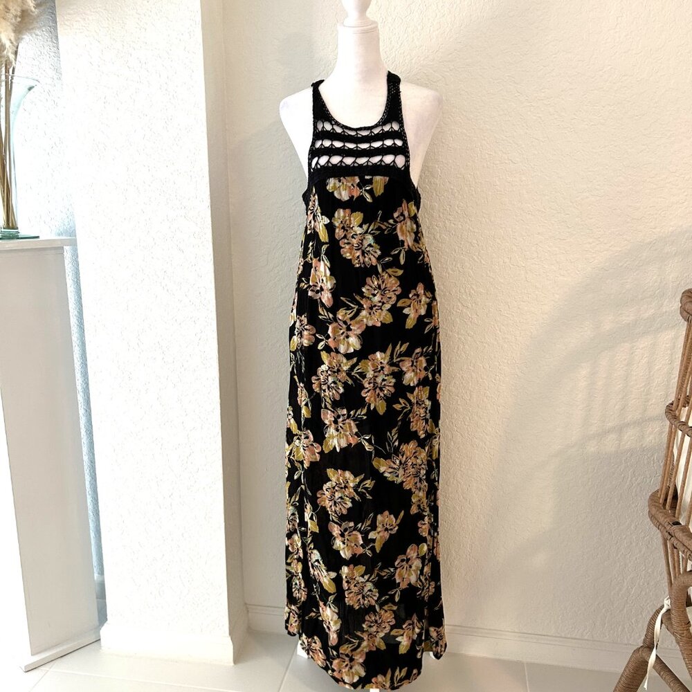 O'neill Black Floral Crocheted Maxi Dress